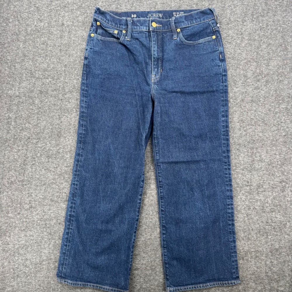 J.Crew 96 Slim Wide Leg High Rise Jeans Dark Indigo Blue Size 30 Dark wash Crop